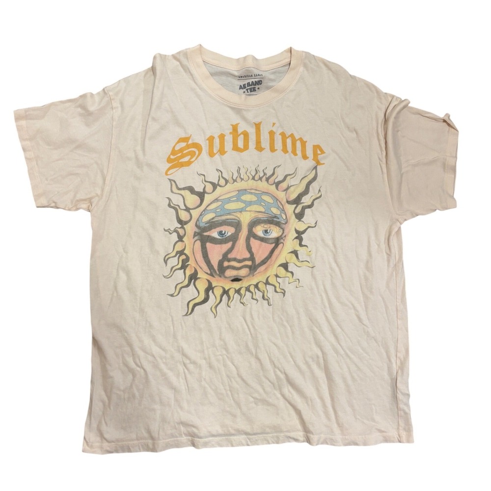 American Eagle Sublime Sun Graphic Band Tee Cream Short Sleeve L/XL